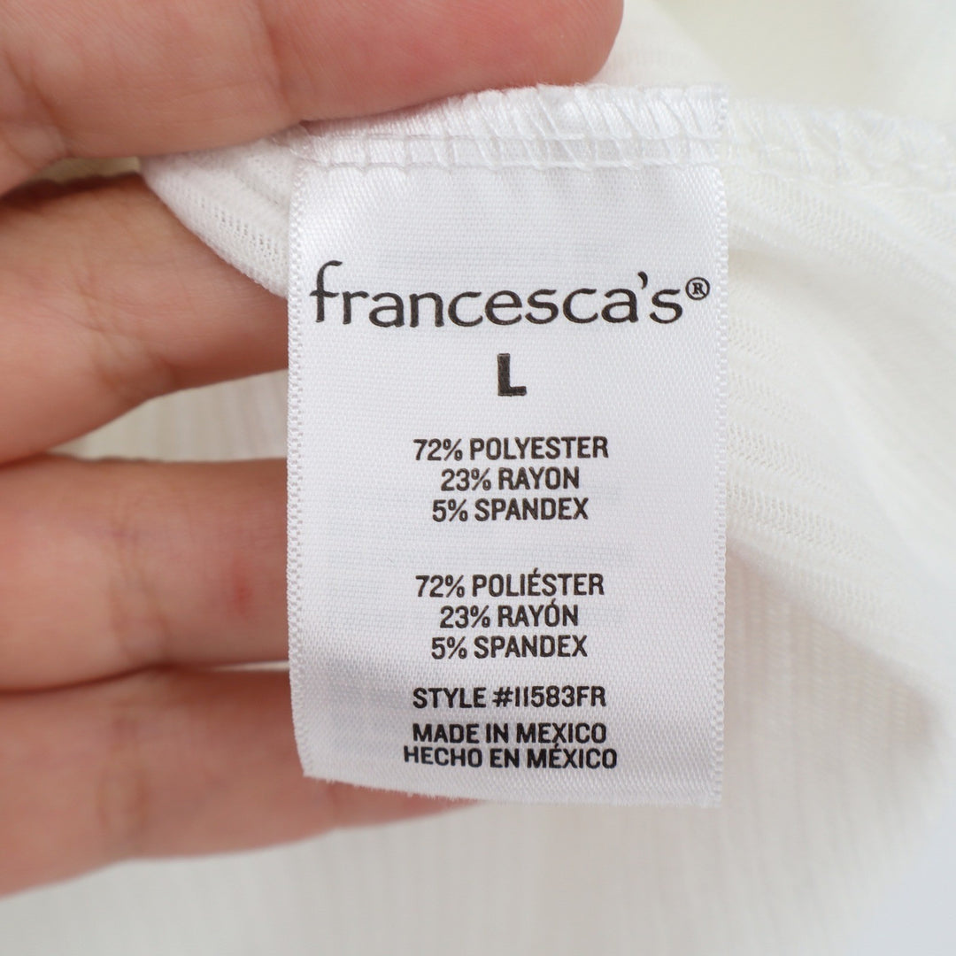 Blue Rain Francesca's Cream Ribbed V-Neck Babydoll Peplum Top Large