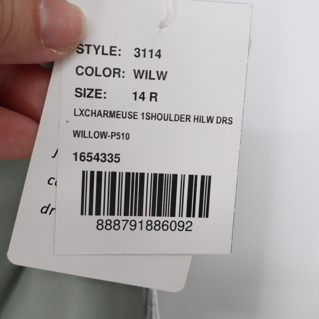 Dessy Collection Vivian Bianchi 14R Sage Green One Shoulder Hi Low Maxi Dress