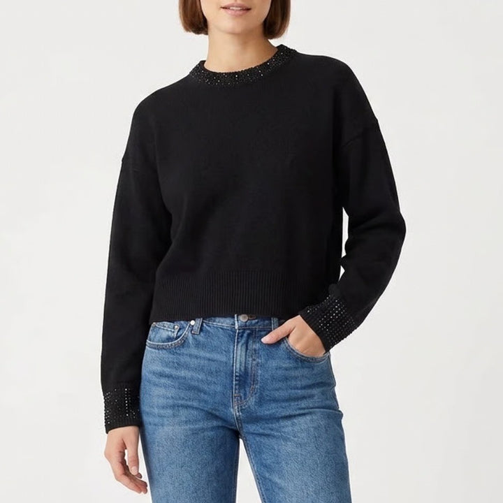 Good American Black Embellished Crewneck Sweater GSK0302 Womens Size S
