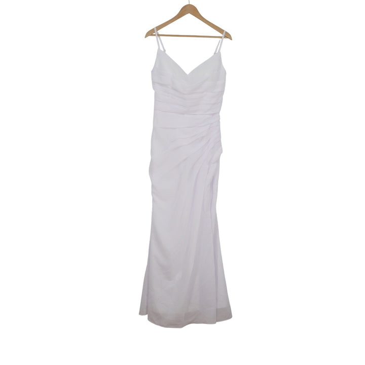 White Ruched V-Neck Lace Up Back Maxi Gown Formal Dress