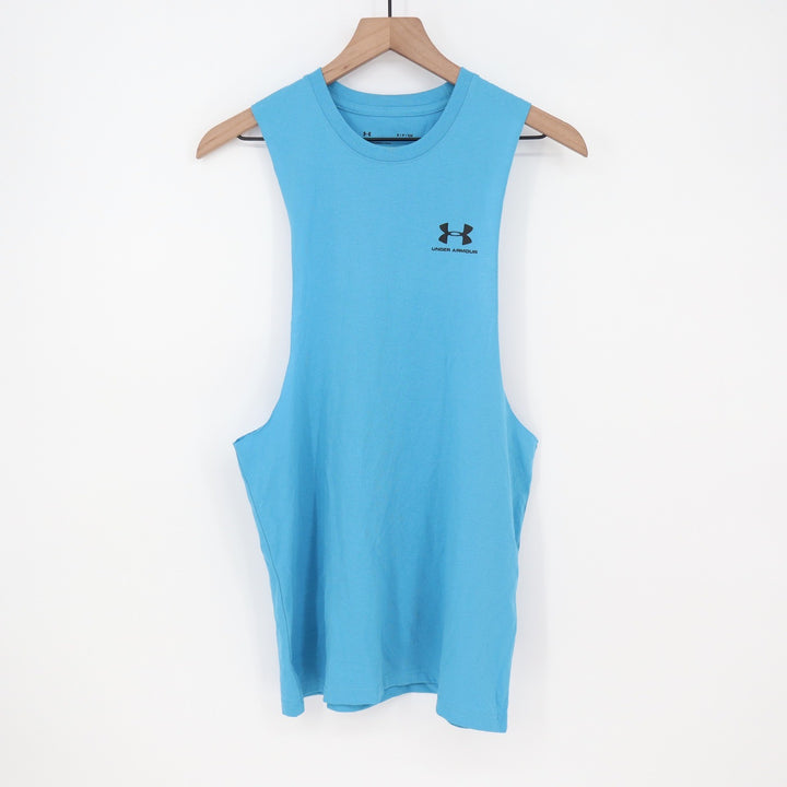 Under Armour Mens Left Chest Cut Off Tank Blue Muscle Tee Small