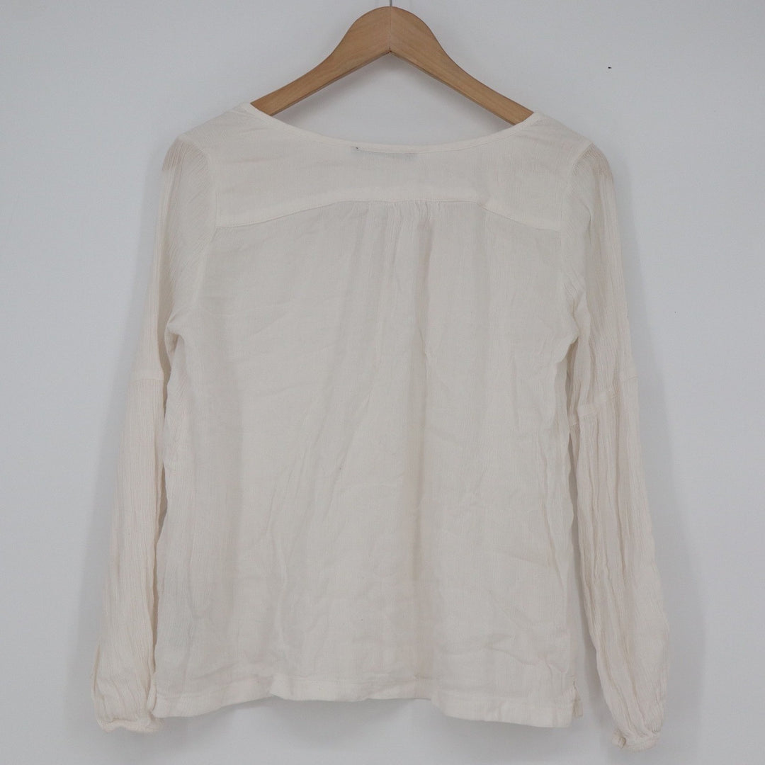 Abercrombie & Fitch White Gauze Henley Long Sleeve Top V-Neck Size M