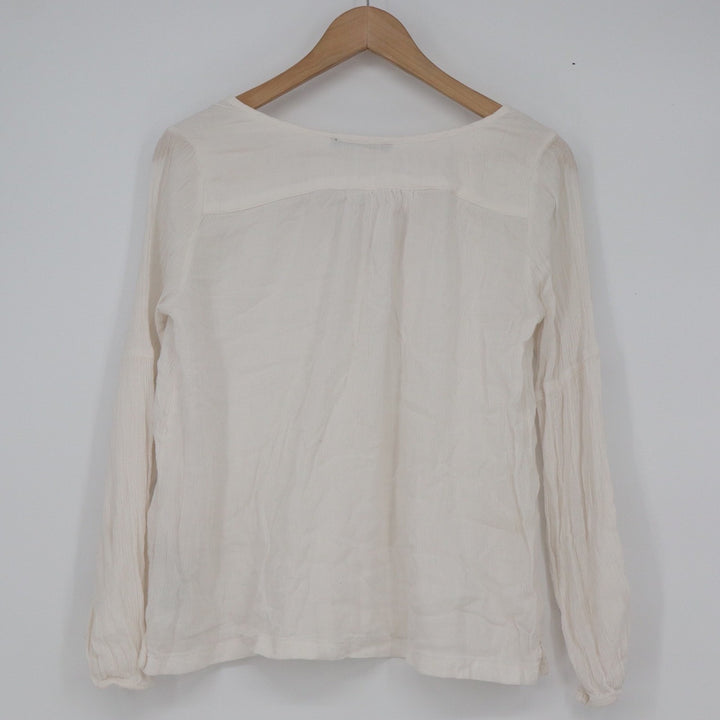 Abercrombie & Fitch White Gauze Henley Long Sleeve Top V-Neck Size M