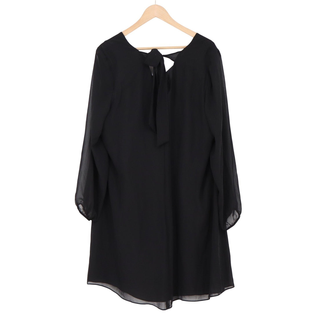 Nine West Dress Womens XL Shift Black Sheer Long Sleeve Tie Back Excellent