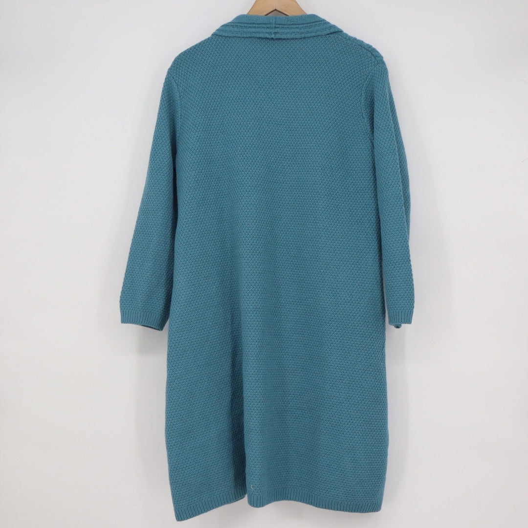 Yi Jiu Teal Blue Cable Knit Longline Open Front Duster Cardigan Sweater Size M