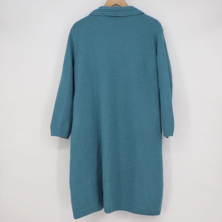 Yi Jiu Teal Blue Cable Knit Longline Open Front Duster Cardigan Sweater Size M