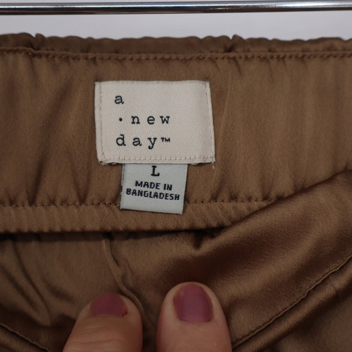 A New Day Tan Front Slit Midi Skirt High Waisted Brown L NEW
