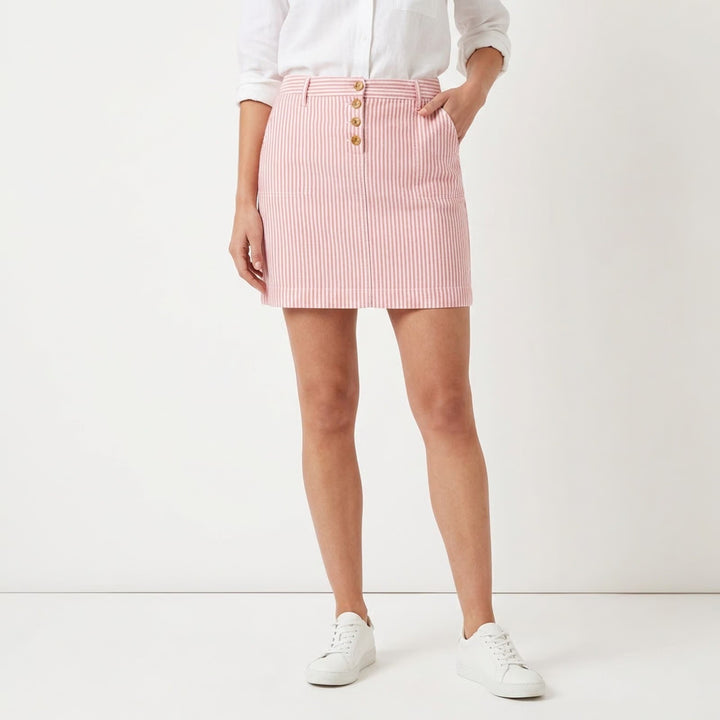 Talbots Petite Pink White Striped Linen Cotton Button Front Mini Skirt 14P