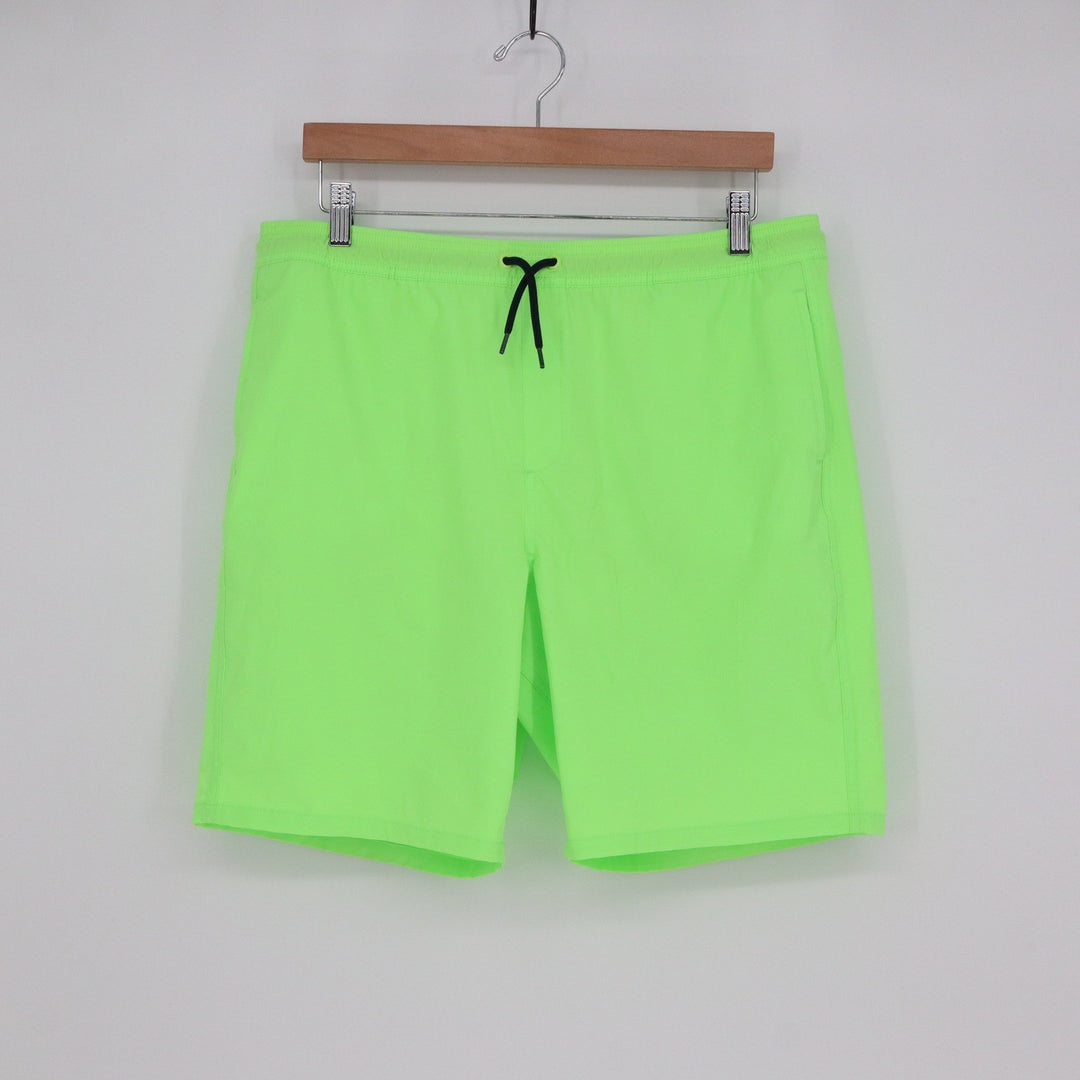 Lands' End Mens XXL Swim Trunks Neon Lime Green Board Shorts 8 Inch Inseam