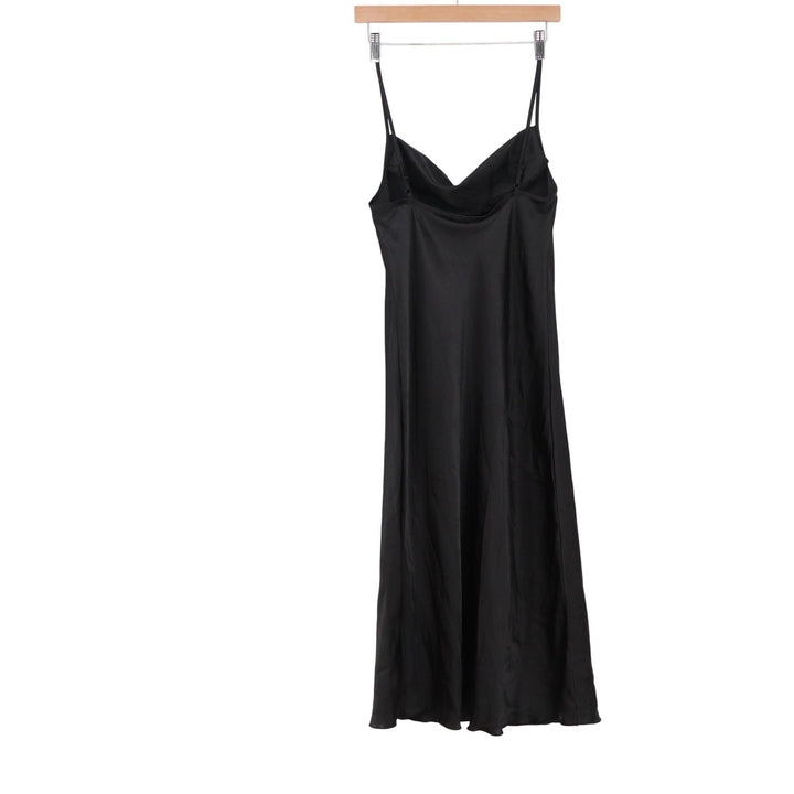 Bebe Black Cowl Neck Slip Midi Dress Satin Finish Size Medium