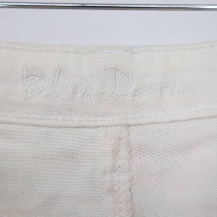Blue Desire White Floral Embroidered Mesh Overlay Denim Mini Skirt Size 12