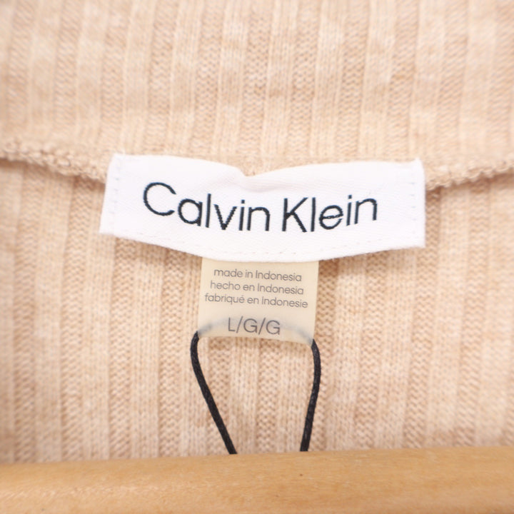 Calvin Klein Womens Ribbed Mock Neck Elbow Sleeve Top Oatmeal Beige L