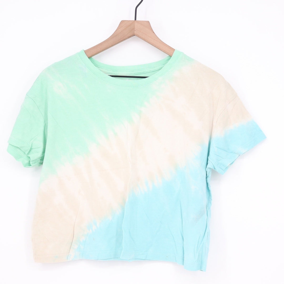 Old Navy Womens Tie Dye Crop Tee Green Blue Cream Short Sleeve Size M