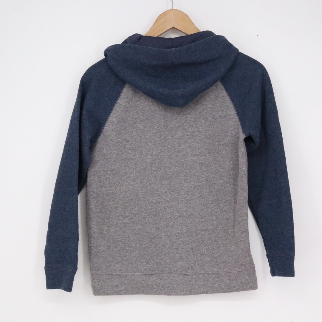 Tek Gear Boys M 10/12 Raglan Hoodie Gray Navy Blue Colorblock Pullover Fleece