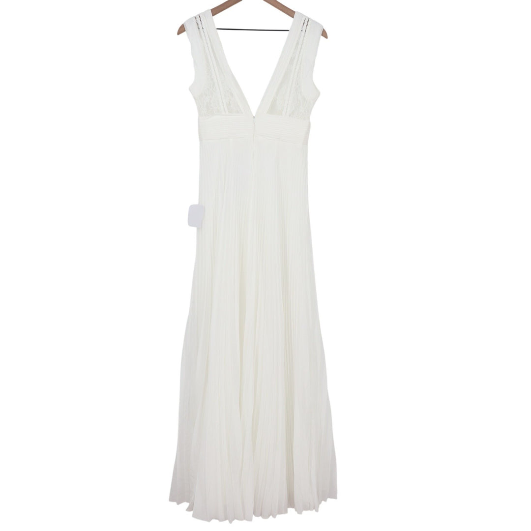 Lulus Gorgeous Forever Maxi Dress Womens S Ivory Chiffon Lace Pleated Backless