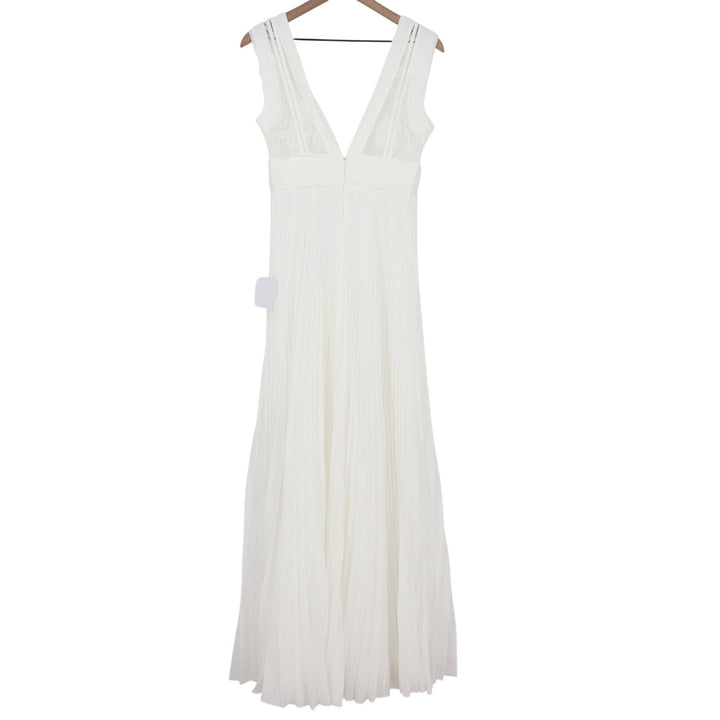 Lulus Gorgeous Forever Maxi Dress Womens S Ivory Chiffon Lace Pleated Backless