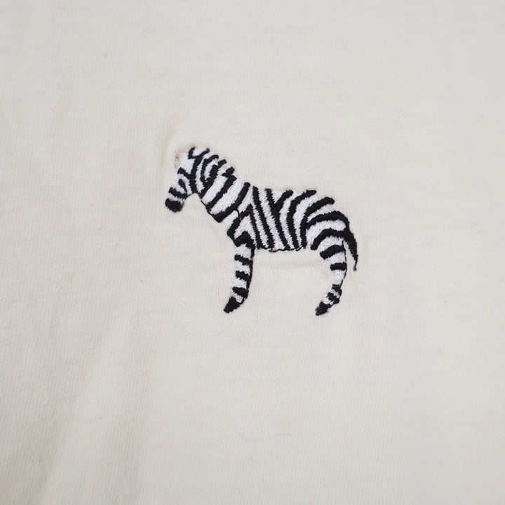 Topshop Cream Embroidered Zebra Cotton T-Shirt Tall Size 4 US