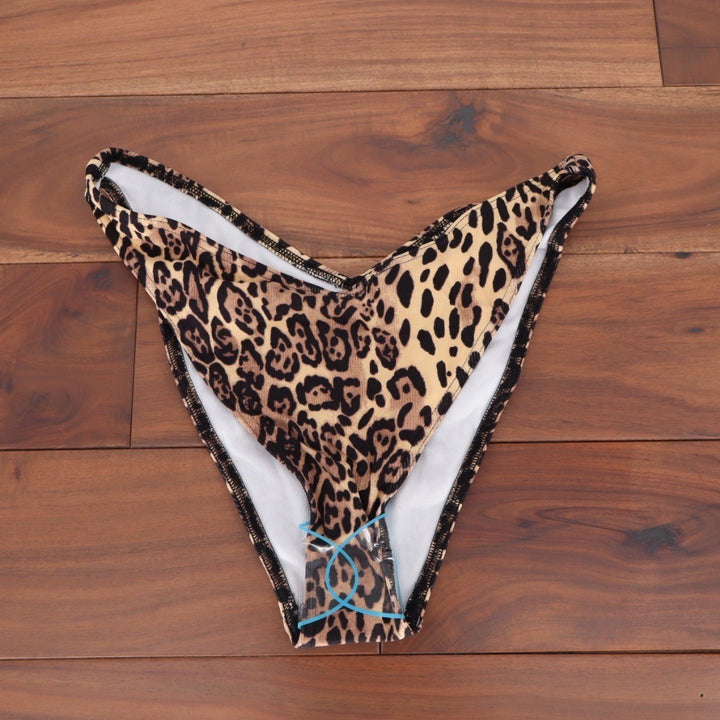 ASOS DESIGN Leopard Print Rib V Front High Leg Bikini Bottoms Size UK 12 US 8