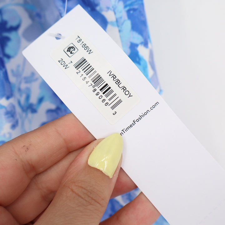 London Times Woman Blue Floral Pleated Neck Fit Flare Dress Plus Size 20W