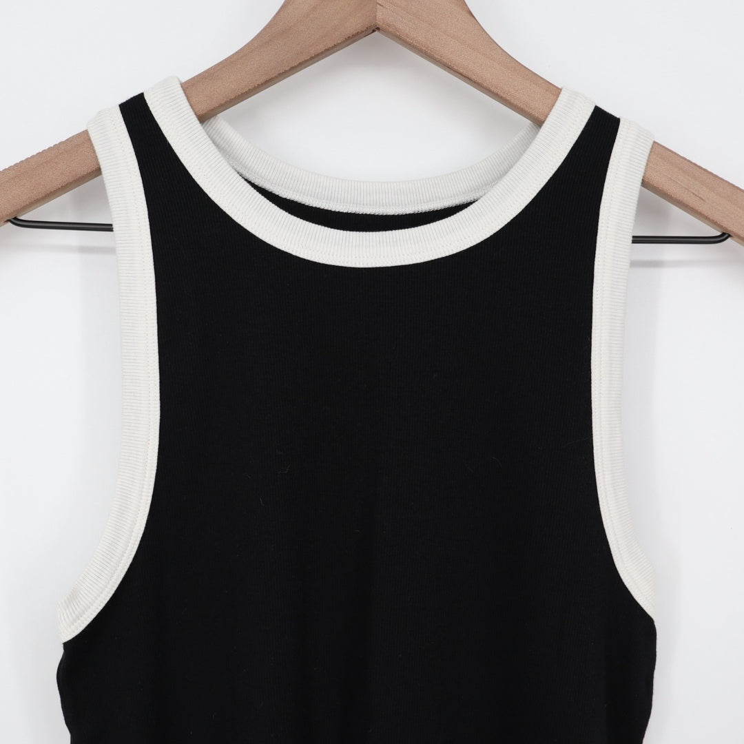 A New Days Tank Top Womens Large Black White Ribbed Knit Round Neck Yoga Running