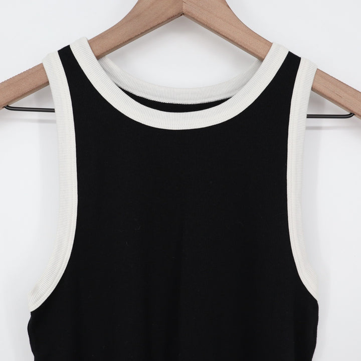 A New Days Tank Top Womens Large Black White Ribbed Knit Round Neck Yoga Running