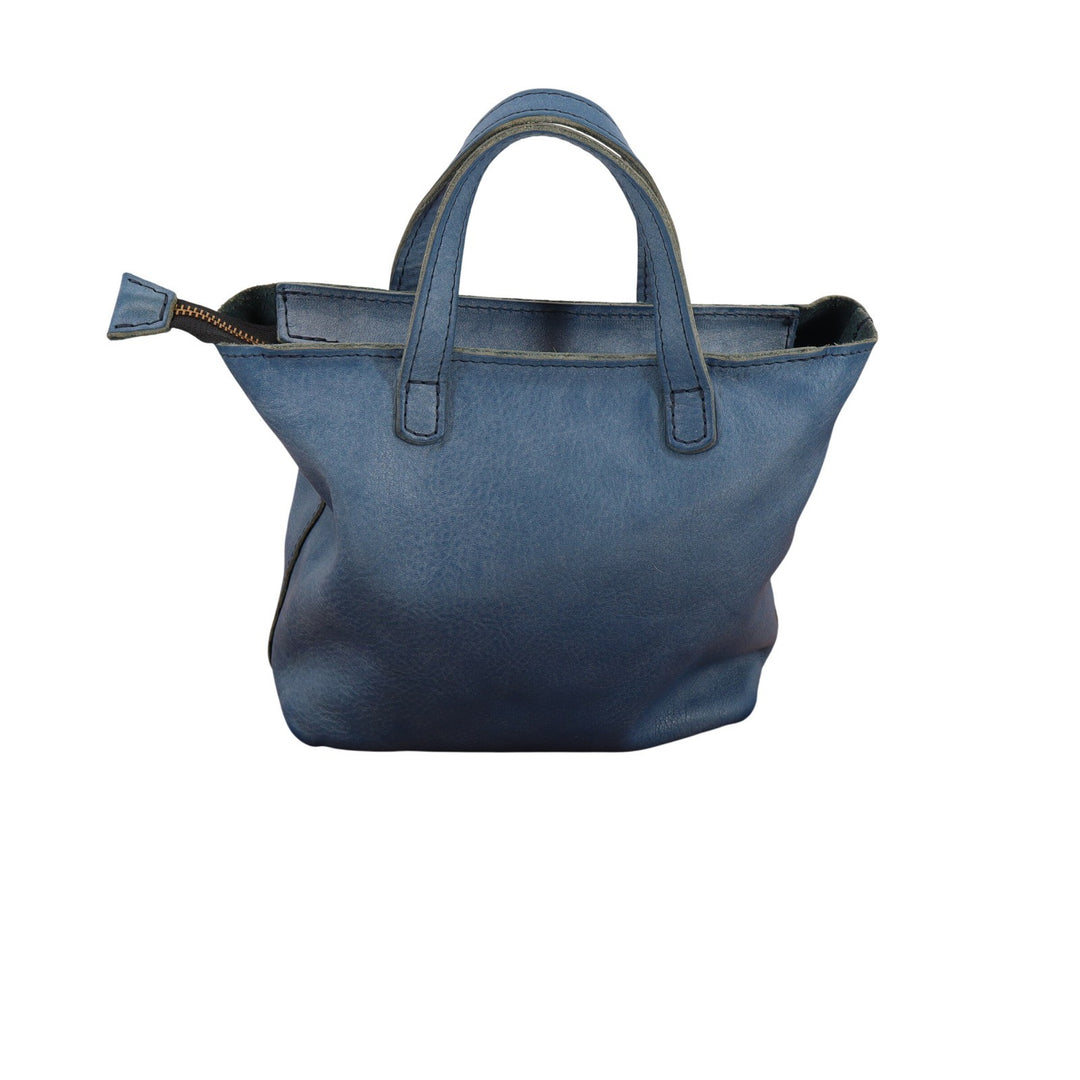 Portland Leather Goods Blue Mini Crossbody Tote Bag Full Grain Leather