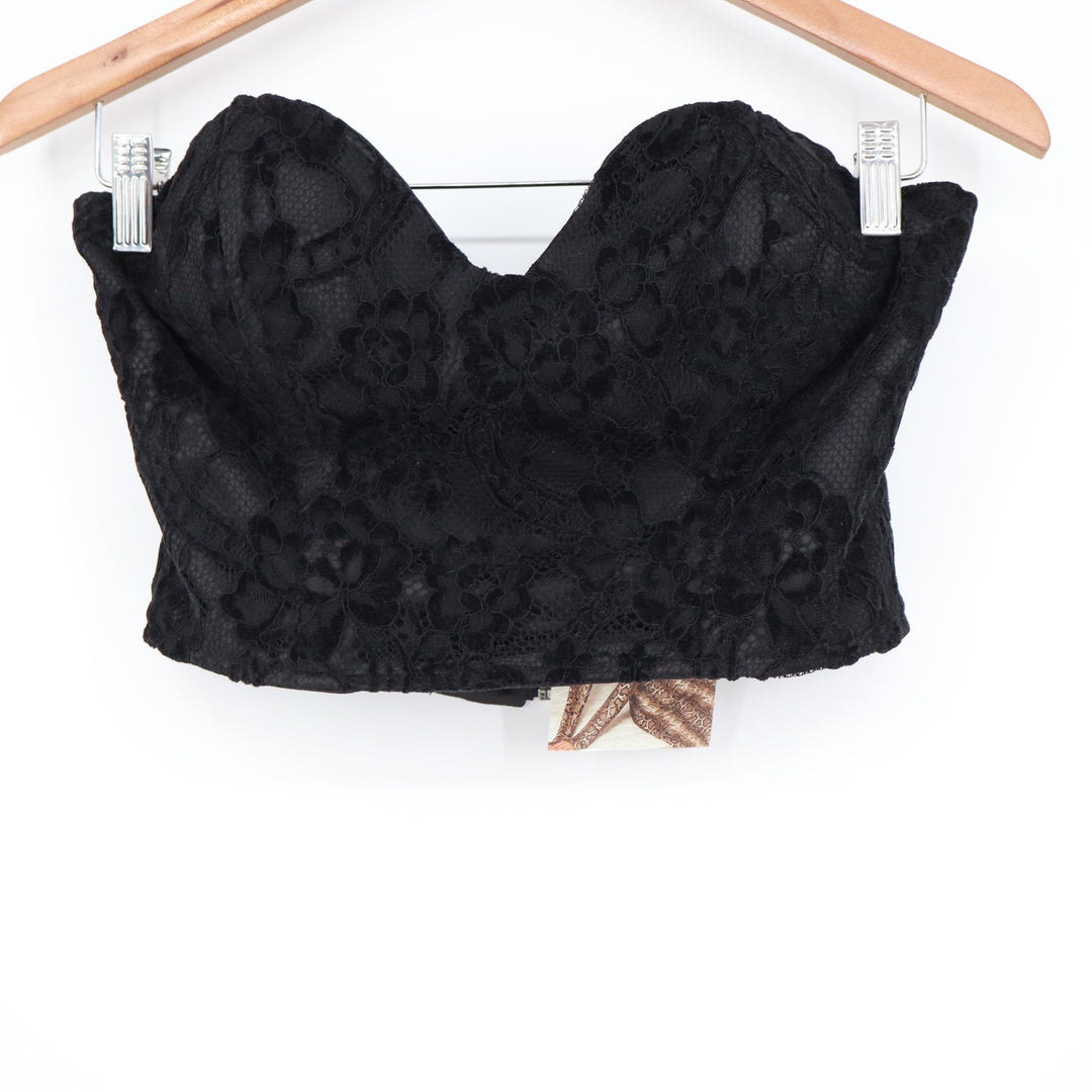 Naked Wardrobe The Statement Black Lace Corset Crop Top Medium