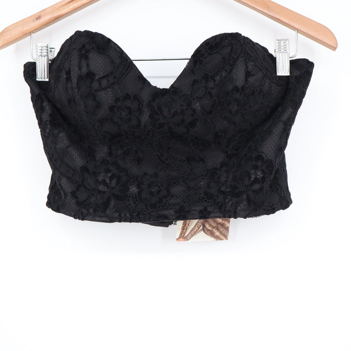 Naked Wardrobe The Statement Black Lace Corset Crop Top Medium