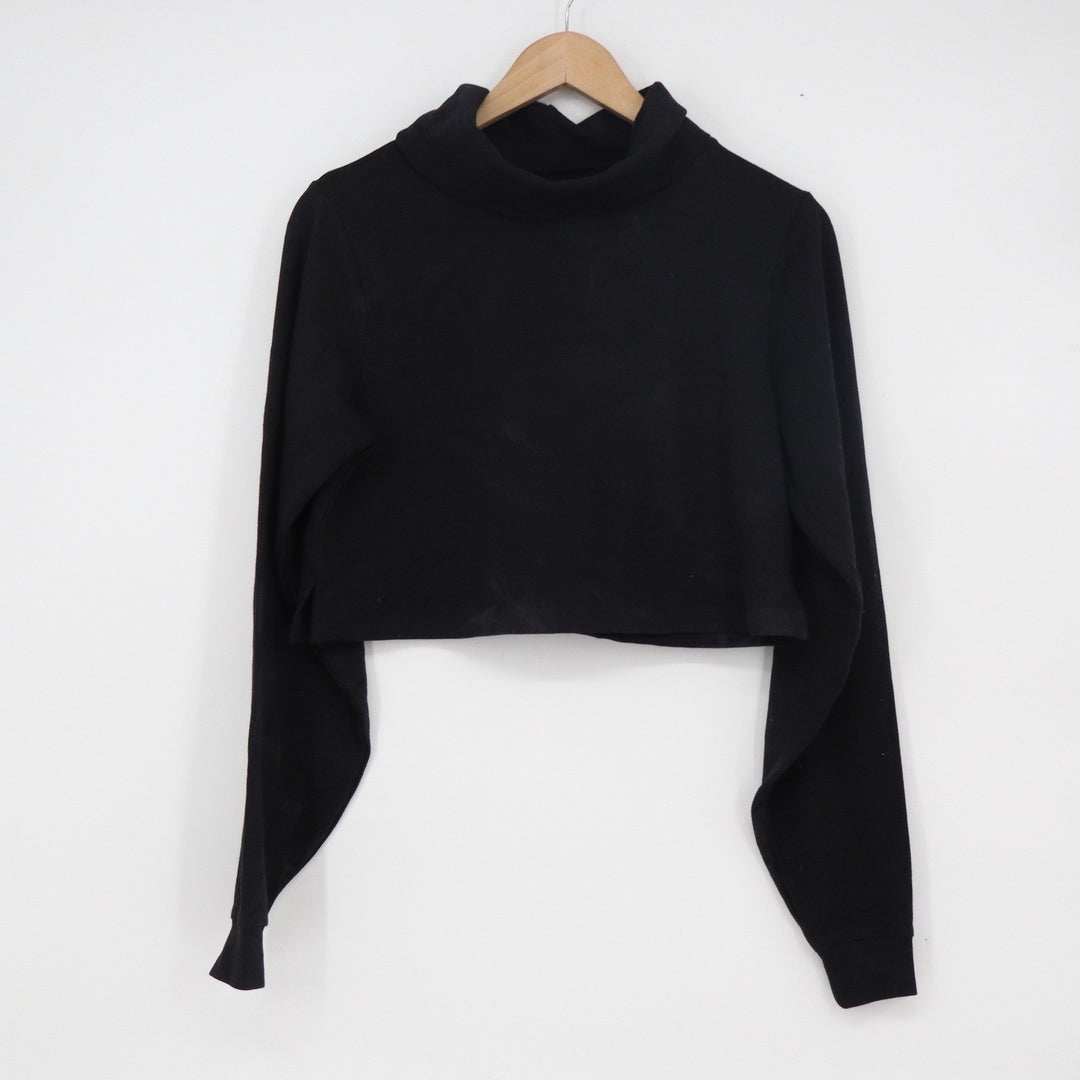 Balera Black Mock Neck Cropped Sweatshirt Sheer Mesh Back Long Sleeve SA