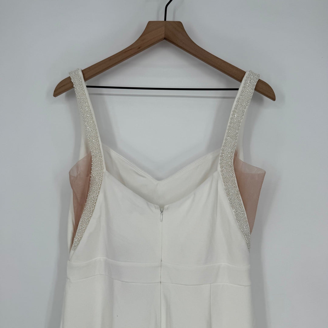 Lulus Love Aglow White Pearl Beaded Sleeveless Straight Leg Jumpsuit Size XL