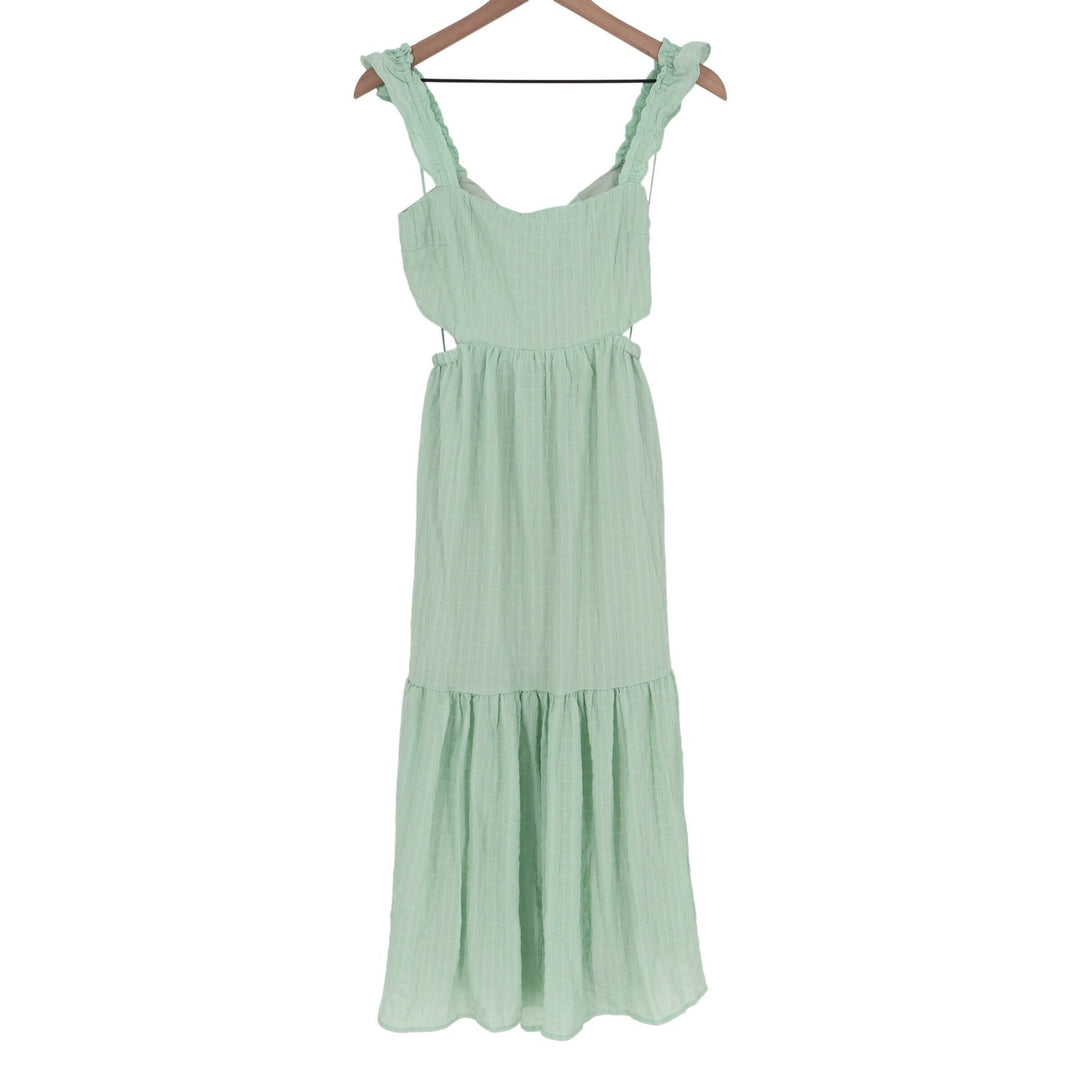 Lush Mint Green Ruffle Strap Cutout Tiered Midi Dress LD44574FCI Womens Small