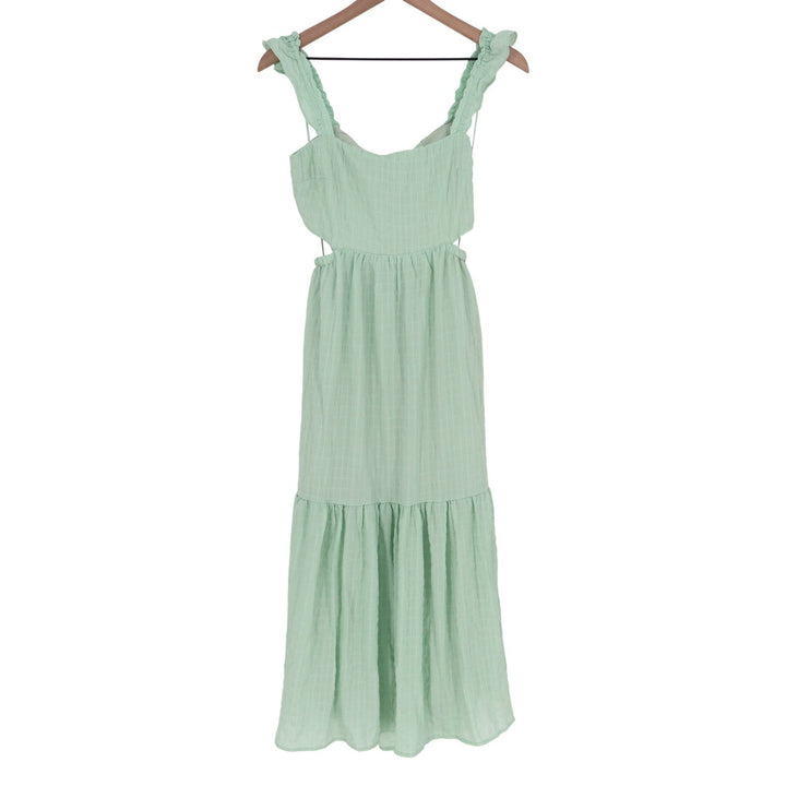 Lush Mint Green Ruffle Strap Cutout Tiered Midi Dress LD44574FCI Womens Small