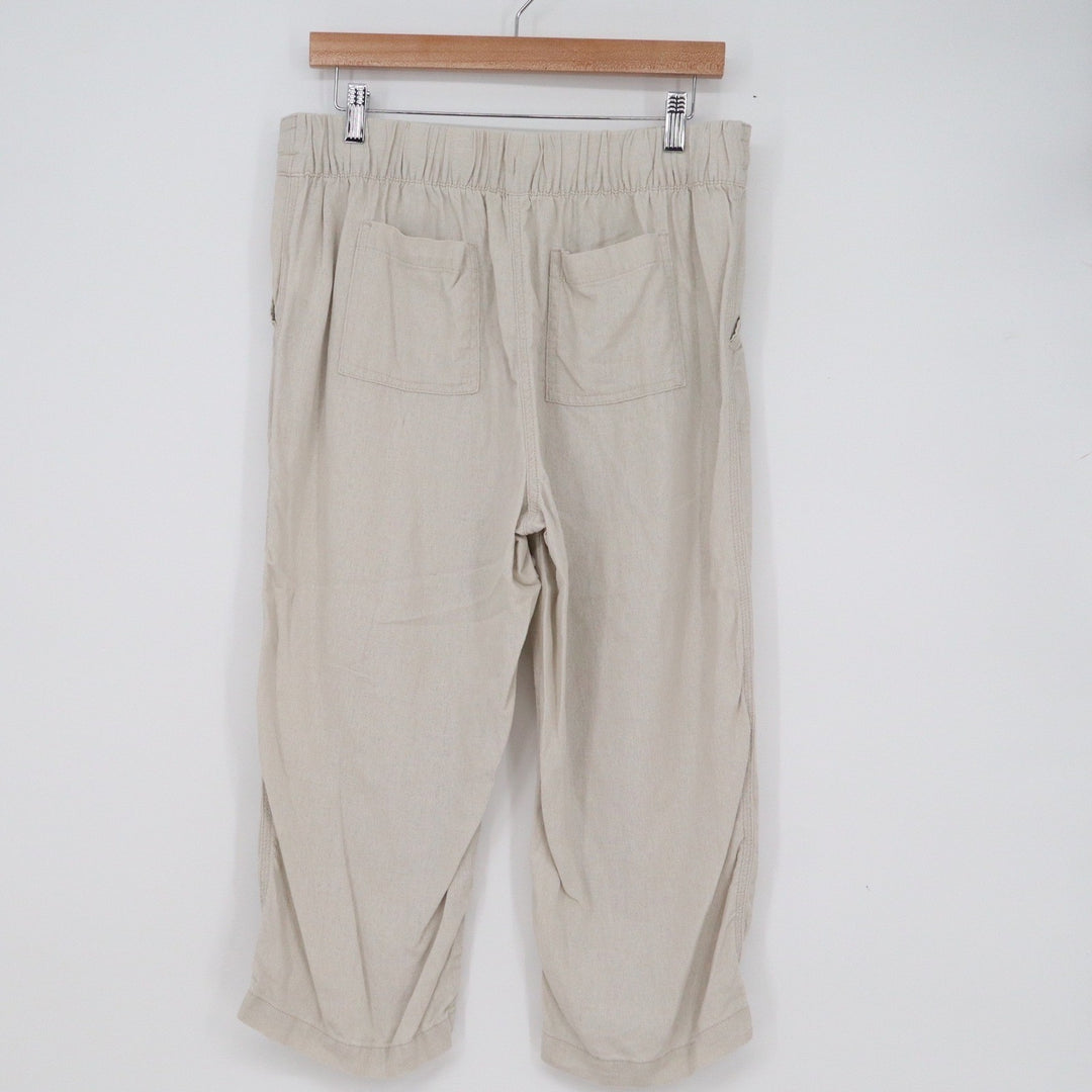 Per Se Womens Linen Blend Cropped Drawstring Pants Beige Oatmeal Size Medium
