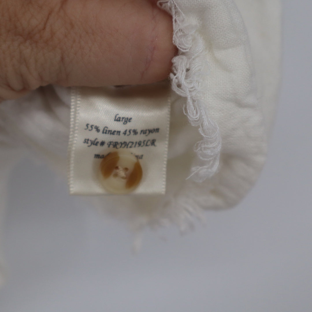 Harper Heritage White Linen Blend Button Back Frayed Crop Top L