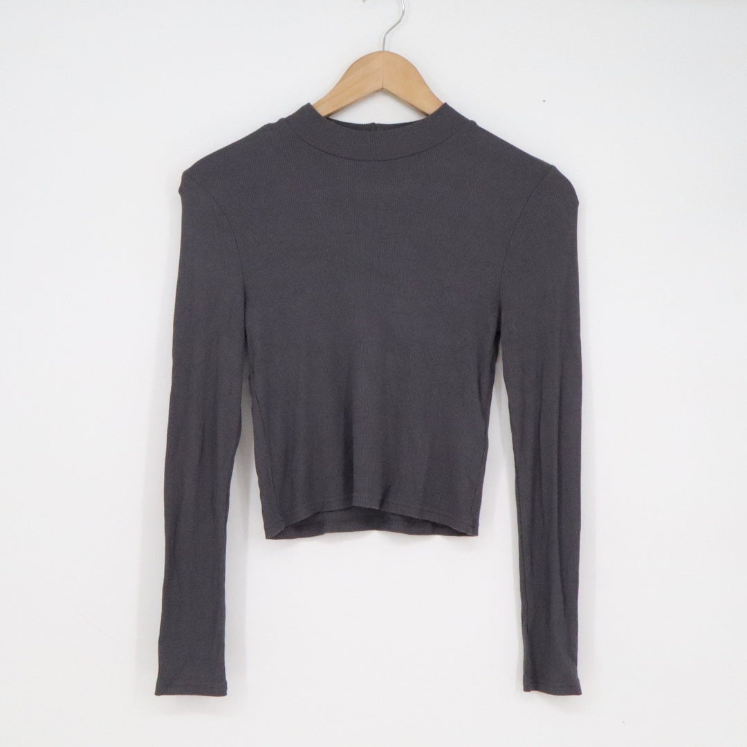 H&M Divided Womens Mock Neck Ribbed Long Sleeve Cropped Top Gray Size S