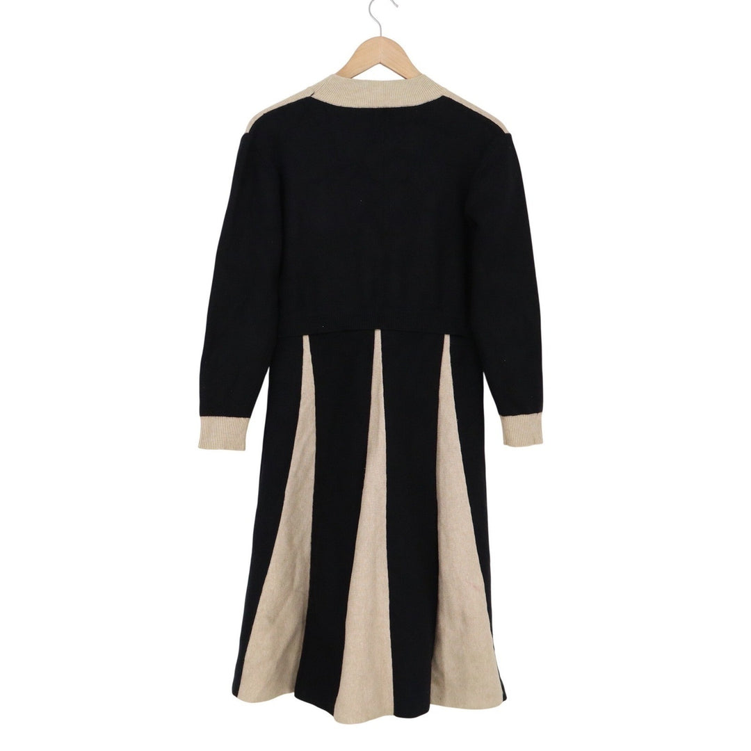 Unbranded Black Tan Colorblock Knit Midi Dress Mock Neck Long Sleeve A-Line