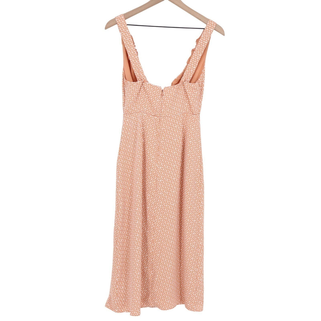 Abercrombie & Fitch Midi Dress Women XSP Peach Printed Front Slit Cinch Bow Neck