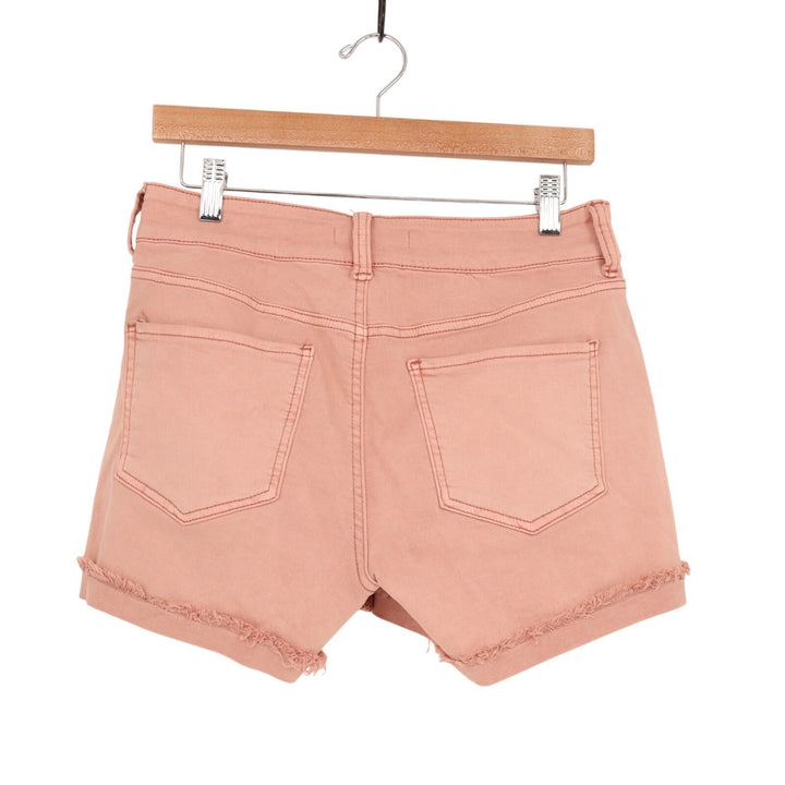 SO Favorite Midi Shorts Womens 9 Pink Denim Stretch Low Rise Frayed Raw Hem