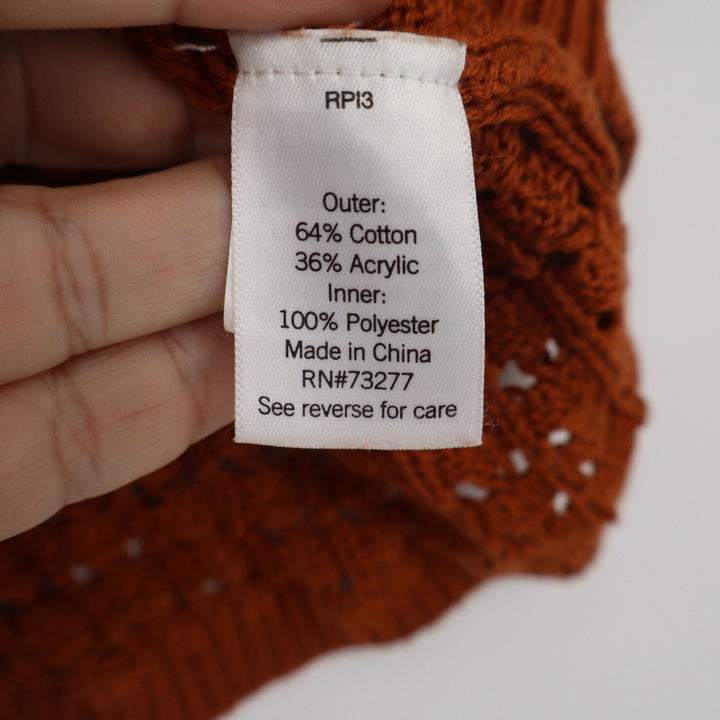 Nine West Burnt Orange Crochet Open Knit Short Sleeve Sweater Top Large
