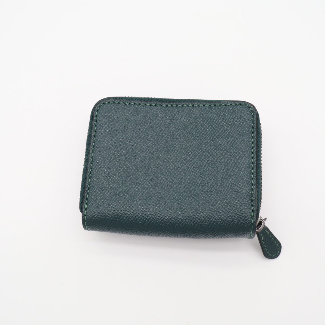 Coach Small Tri-fold Wallet Womens Forest Green Pebbled Leather Zip Coin Pocket