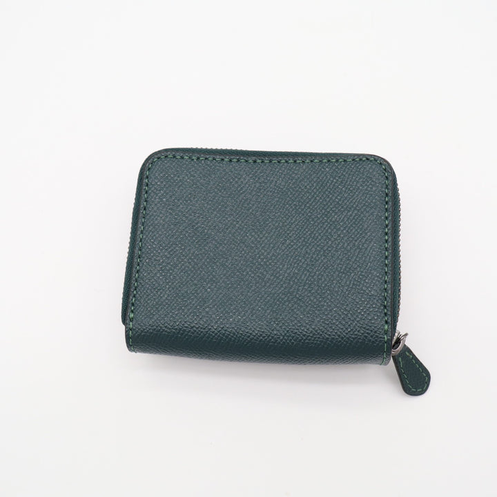 Coach Small Tri-fold Wallet Womens Forest Green Pebbled Leather Zip Coin Pocket