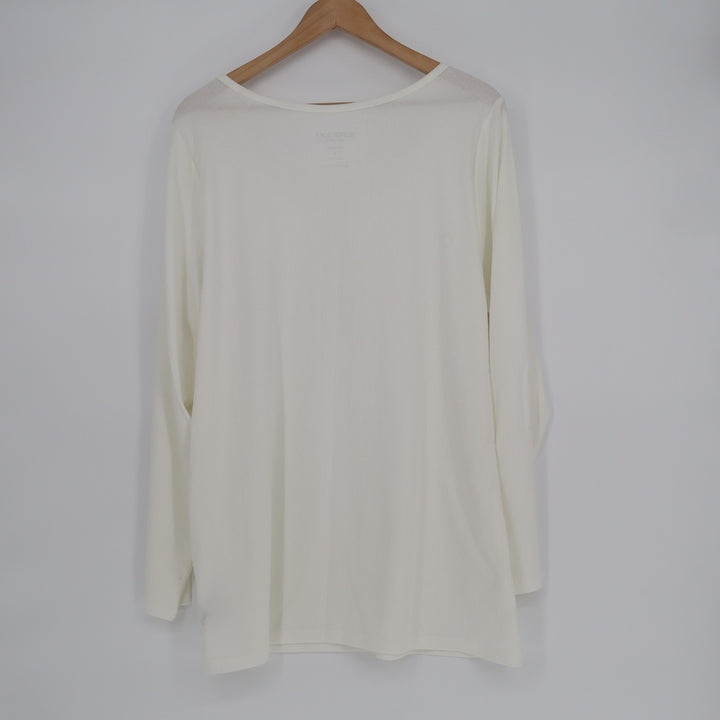 Super Soft by Torrid Tunic Top Women 3 White Rib Knit Scoopneck Hook & Eye Front