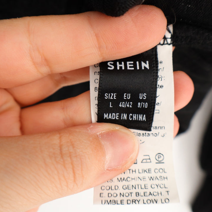 Shein Sweater Women Large Black Stretch V Neck Ribbed Knit Long Sleeve Oversized