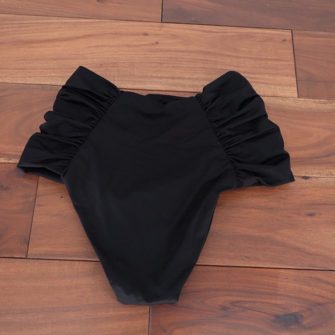 Black High Waisted Ruffled Bikini Bottoms Swimsuit Size 4