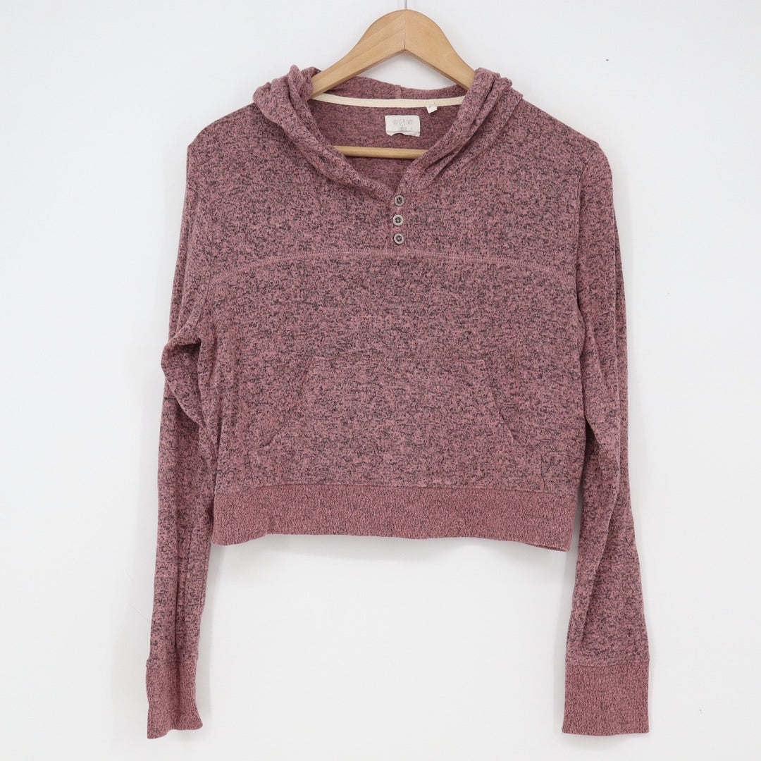 Out From Under Hoodie Women L Henley Mauve Space-Dye Cropped Pullover Excellent