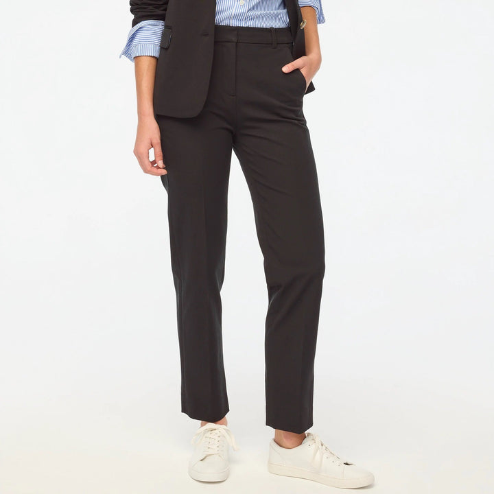 J. Crew Kallie Dress Pants Womens 8P Black Slash Pockets Cotton Wide Leg Formal