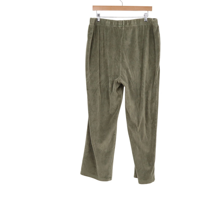 Sport Savvy Olive Green Velour Pants Plus Size 1X Elastic Waist Straight Leg