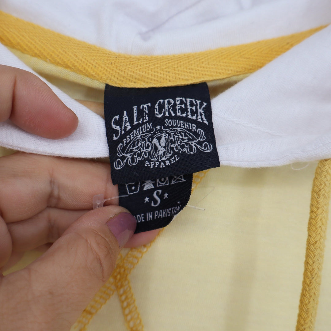 Salt Creek Miami Florida Retro Sunset Raglan Hoodie Yellow White Small