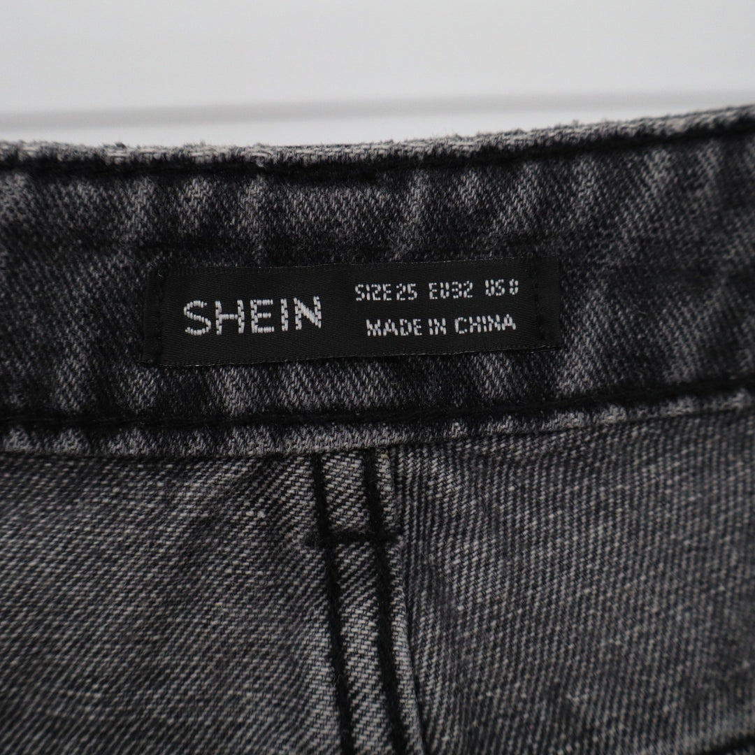 SHEIN Womens High Waisted Wide Leg Jeans Charcoal Black Size 0 EU 32 Relaxed Fit