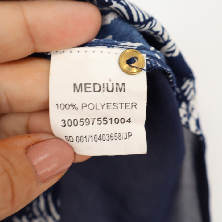 Nuon Womens Navy Tropical Leaf Print Sleeveless Peter Pan Collar Blouse Size M